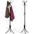 Black metal coat rack with 16 hooks, ModernHome brand, with jackets hanging, two racks shown