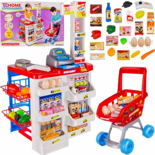 Nagy Méretű Gyermek Játék Szupermarket Bevásárlókocsival és Kiegészítőkkel