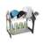 Black and white dish drying rack with two levels, a cutlery holder, and hooks for hanging kitchen utensils