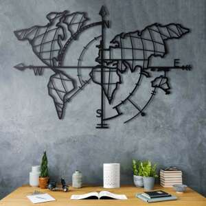 World Map Compass - Black Fali fém dekoráció 95x65 Fekete 91880701 