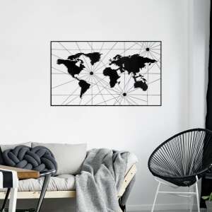 World Map 16 Fali fém dekoráció 120x70 Fekete 91880742 