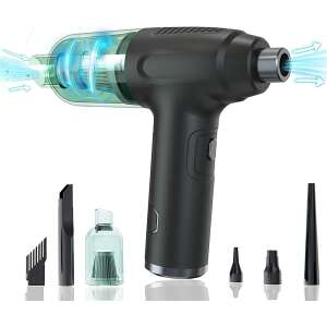 Suflanta Aer si Aspirator, Portabil, pentru Indepartare Praf PC, Aer conditionat, 6 Duze, 2 viteze, 50000 RPM, baterie 6000 mAh, negru