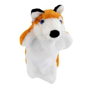 Fox hand puppet for adults, plush, white and orange, blue eyes - Puppet Toy