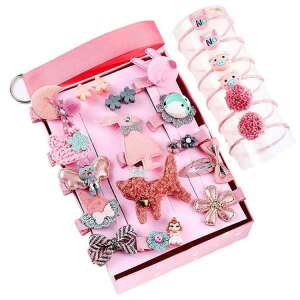 Set of 24 hair clips and hair ties for girls, includes clips with cute animal designs, bows, and hair ties with pom poms - Hair Clip, Headband