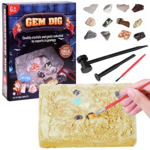 Ásás Készlet Gem Dig complete set with packaging, tools, gemstones, and excavation block - Science & Discovery Toy