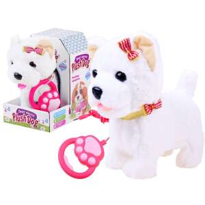 Interaktives Plüsch-Hündchen mit Leine, weiß mit roter Schleife, geht, bellt, wedelt mit dem Schwanz, berührungsempfindlich, Smart Electric Plush Dog - Ramiz