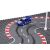 Blue electric slot car on the racetrack