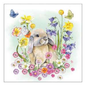 Kis nyuszi papírszalvéta virágmintával, 33x33cm, 20 darabos - Háztartási papírtermék