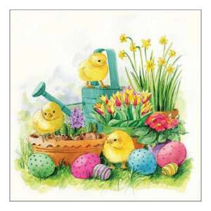 Curious Chicks húsvéti szalvéta csibékkel, virágokkal és tojásokkal - Szalvéta