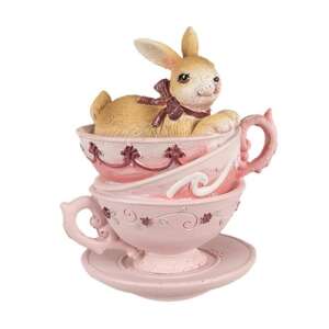 CLEEF.6PR4985 Nyuszi 3 rózsaszín csészében, 9x7x10cm, műanyag dekorfigura 91892764 - Clayre & Eef