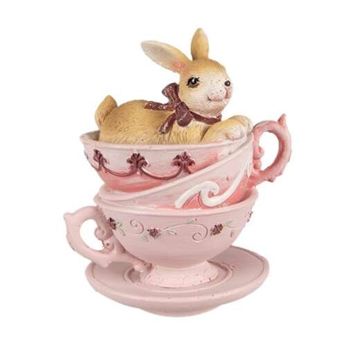 CLEEF.6PR4985 Nyuszi 3 rózsaszín csészében, 9x7x10cm, műanyag dekorfigura 91892764