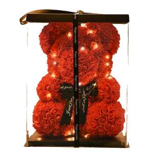 Piros rózsa maci LED világítással ajándékdobozban - Ajándék ötlet Valentin-napra