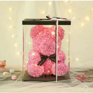 Örök rózsa virág maci díszdobozban -  rózsaszín + LED világítás - NAGY 40 cm 91893260 Ajándék ötletek Valentin-napra