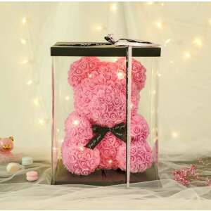 Rózsaszín rózsa maci LED világítással ajándékdobozban - Ajándék ötlet Valentin-napra