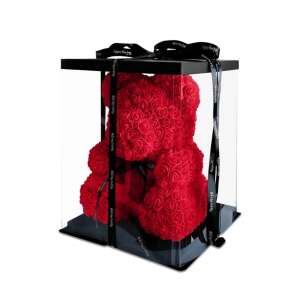 Örök rózsa virág maci díszdobozban - piros - NAGY 40 cm