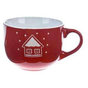 Piros kerámiabögre fehér házikóval és hópelyhekkel, 500ml - Dakls