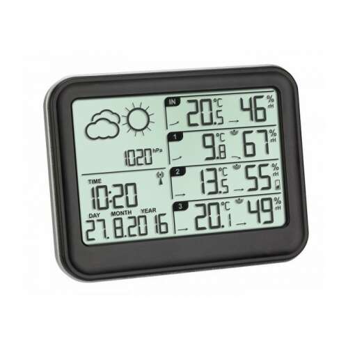 View 35.1142 vezeték nélküli időjárás állomás 3 érzékelővel, beltéri és kültéri hőmérséklet, páratartalom és idő kijelzéssel