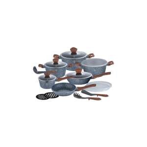 Berlinger Haus Forest Line 18 részes edénykészlet kő hatású márvány bevonattal és fa mintázatú nyéllel - Berlinger Haus Edénykészlet