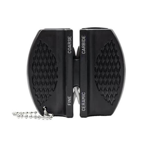 IdeallStore® Carry Sharp portable knife sharpener, black, with fine and coarse ceramic and carbide sharpening rods