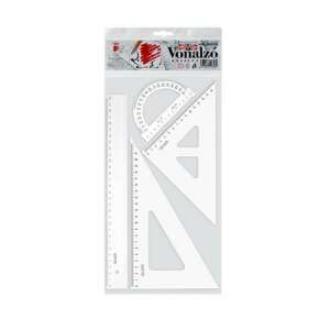 ICO "Süni" 4 darabos műanyag vonalzó készlet, amely tartalmaz egy 30 cm-es vonalzót, 45° és 60° háromszöget és egy 180°-os szögmérőt - ICO