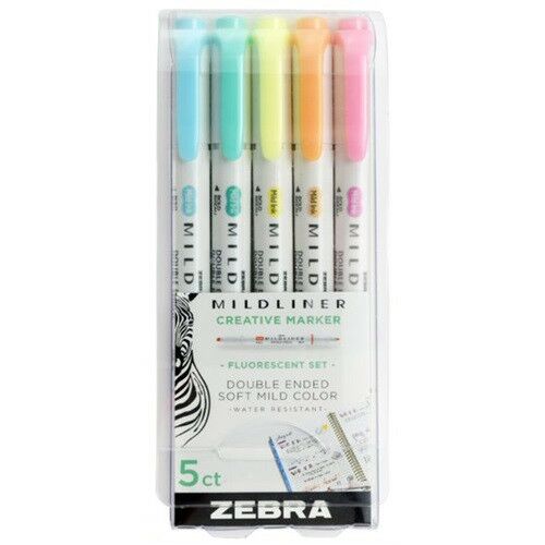 Zebra Mildliner Fluorescent Szövegkiemelő 5-ös Készlet Csomagolásban