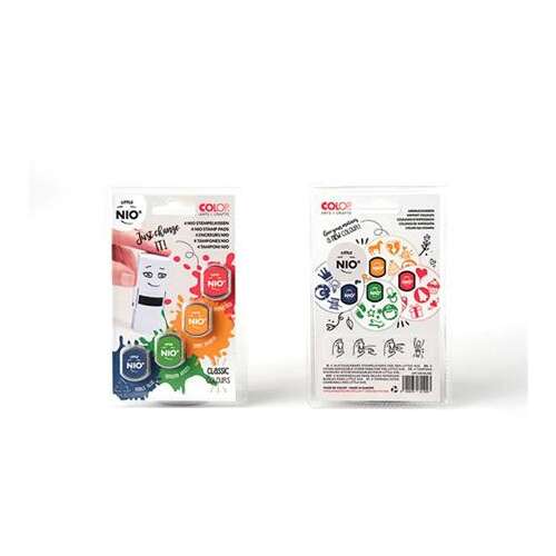 NIO Color Classic bélyegzők, 4 színű festékpárna, kék, zöld, sárga, piros