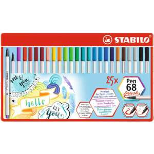 Ecsetirón készlet, fém doboz, STABILO "Pen 68 brush", 19 különböző szín 91932457 