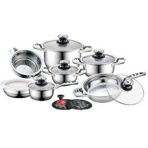 Set oale si tigaie inox cu capace, de calitate, durabile, 16 piese, gatire sanatoasa, Aurich Carl Schmidt Sohn Germania 065843