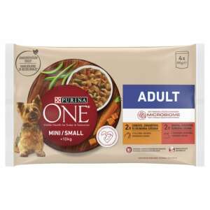 Purina One Felnőtt Mini/Kis Nedves Kutyaeledel csirkével és marhával, 4 x 85g tasak - One