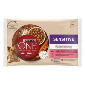Purina One Sensitive nedves kutyaeledel kis kutyáknak lazaccal, rizzsel és sárgarépával, 4 x 85g tasak - One