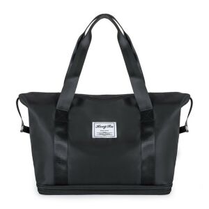 Black foldable and expandable travel duffel bag, waterproof carry-on tote - Handbag