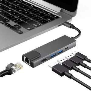 5 az 1-ben USB-C Hub HDMI-vel, Ethernettel és USB Portokkal 91956968 Laptop töltő és kiegészítő
