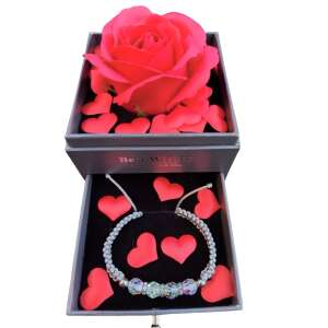 Örökrózsa Ékszerdoboz karkötővel ékszerdoboz piros rózsával, fiókkal és karkötővel - Ajándék ötlet Valentin-napra