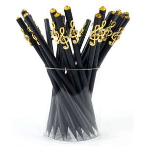 Fekete grafitceruzák arany színű, strasszos violinkulcs dekorral - Grafitceruza