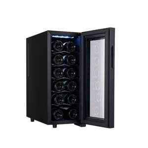 Adler AD8083 12 palackos borhűtő, fekete, nyitott ajtó, oldalnézet - Borhűtő