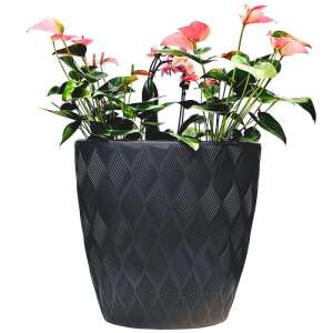 Antracit színű, dombornyomott mintás virágkaspó, 85 literes űrtartalommal, Form Plastic 5115-014 - Form Plastic