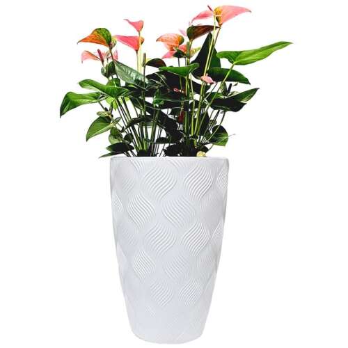 Fehér műanyag virágcserep dombornyomott mintával, 51 literes, Form Plastic márka