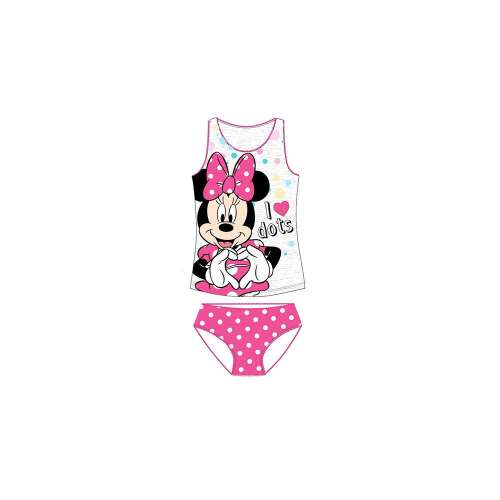 Disney Minnie egér lányoknak való alsónemű szett, szürke trikó rózsaszín szegéllyel és Minnie egér mintával, rózsaszín pöttyös bugyi - Gyerek trikó és atléta