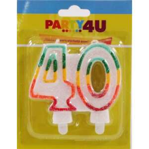Party4U 40. születésnapi gyertya, 40-es szám, szivárványos csillogás - Mécses