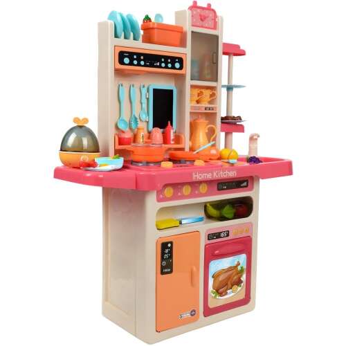 Funfit Kids moderná XXL kuchynka na hranie so 65 doplnkami, závesným efektom a funkciou pary # ružová