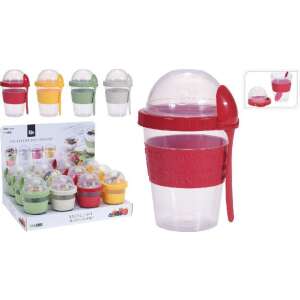 Family 600ML joghurtos pohár kanállal, piros és átlátszó műanyag tároló snackekhez és desszertekhez - Kanál