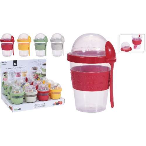 Family 600ML joghurtos pohár kanállal, piros és átlátszó műanyag tároló snackekhez és desszertekhez