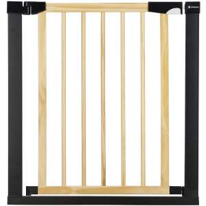Springos wooden baby gate with black metal frame, closed - Safety Gate