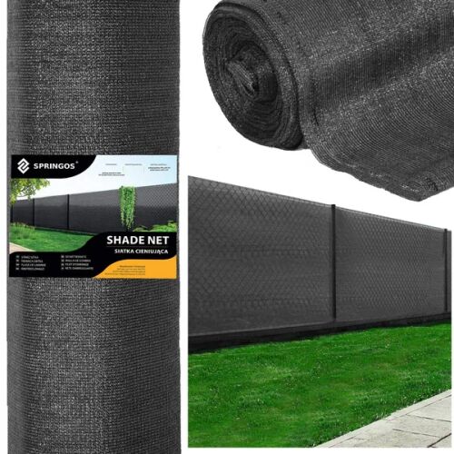 Springos anthracite shade net roll with packaging and application example