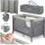 RicoKids travel cot with mattress, light grey, foldable, with wheels, zippered side, carrying bag, baby in cot