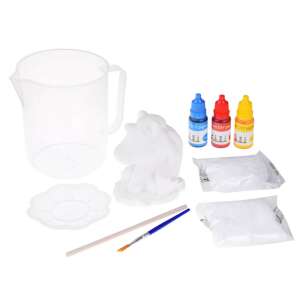 Unikornisos 3D kristálykészítő készlet, a készlet tartalma: gipsz egyszarvú figura, kristály homok, oldattartály, festékek, ecset, fapálca, festéktartó - Ramiz