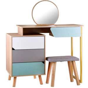 Modern pastel dressing table with mirror and stool, 40 cm x 80 cm - Dressing Table