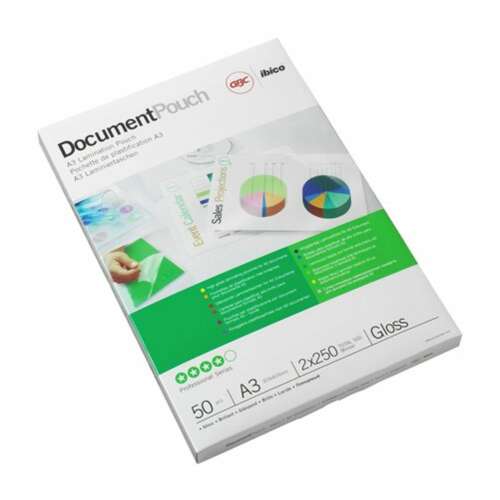 GBC ibico Document Pouch A3 lamináló fóliák, 50 db-os csomag, 2x250 mikron, fényes - Lamináló fólia