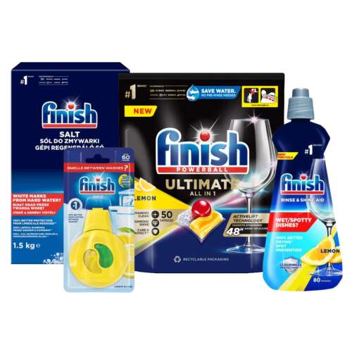 Pachet Finish Ultimate Dishwasher Routine cu Rinse Aid