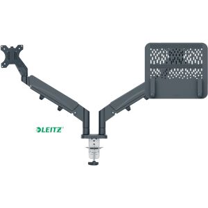 Leitz Ergo Dual oszczędzający miejsce uchwyt na monitor i laptop, ciemnoszary - Uchwyt i stojak na monitor